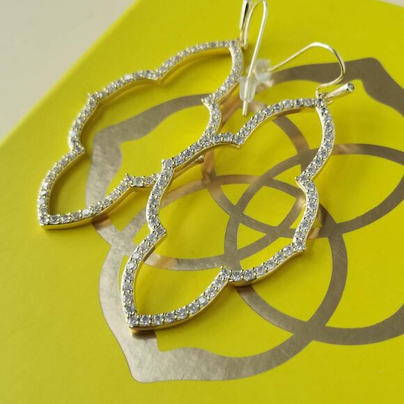 Kendra Scott Abbie Gold Open Frame Earrings White Crystal Chic Style - Picture 2 of 3